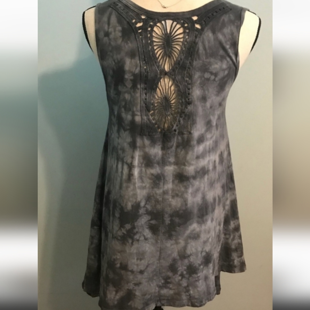 GUC AMERICAN AGE Made-In-USA Boho Cotton Scoop-Neck Tie-Died Mini Dress Tunic - Picture 2 of 4